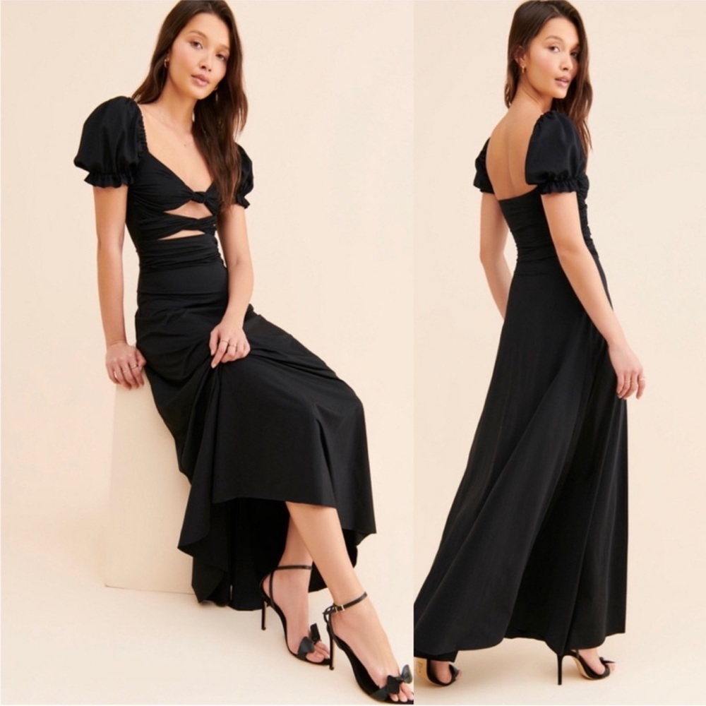 AGUA BENDITA Bali Dust Black Short Sleeve Cut Out Maxi Dress